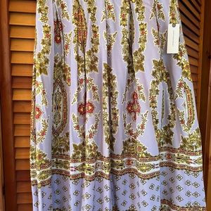 Anthropologie midi skirt, NWT. Size 8. Lavender w/  gold, coral, brown detail